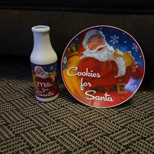 Santa Plate and Milk Bottle Set